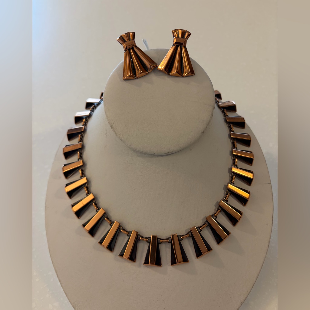 Vintage Renoir Wide Copper Choker Earring Set Mid-Century Modern 46$
